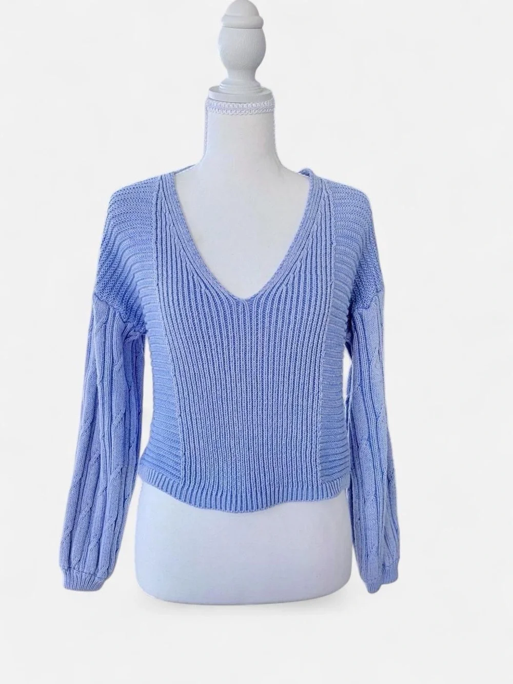 Free People Blue Cotton Cable Knit Sweater XS